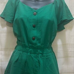 Monteau Emerald Green Button-Front Peplum Blouse